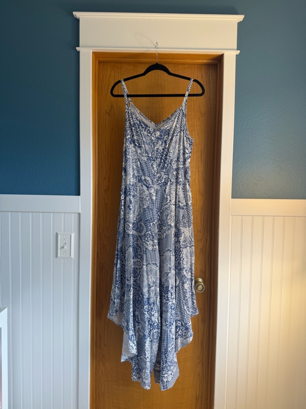 MSK Blue & White Paisley High-Low Romper - Picture 2 of 8